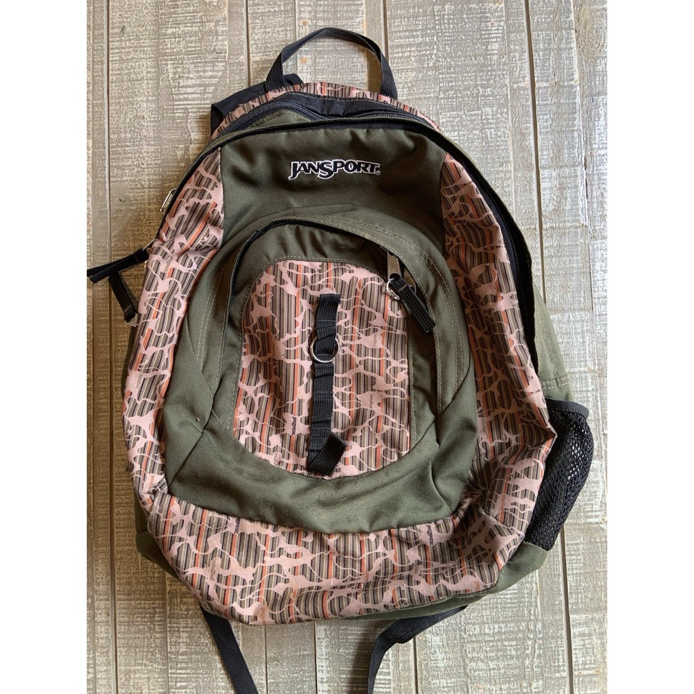 Vtg Y2K JANSPORT USA Hunter Green‎ Brown School BACKPACK Stripes Clean